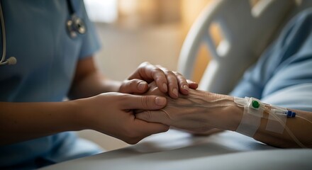 Fototapeta premium Compassionate Care - Nurse Holding Patients Hand in Hospital.