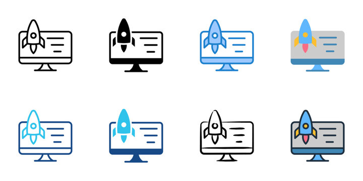Landing Page icons set multiple style collection. Editable stroke 
