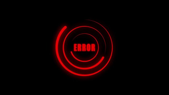 Futuristic digital HUD error message display with glowing white abstract circular loading indicators and system failure warning on dark background.
