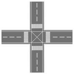 Four way crossroad intersection with zebra crossings and road markings © Ahmad