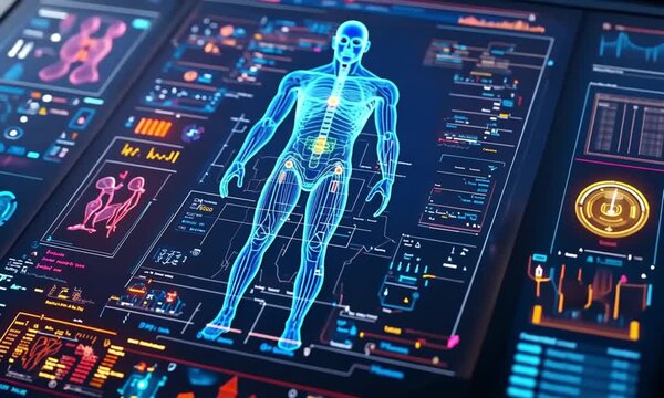 Futuristic Human Anatomy Digital Interface Display.