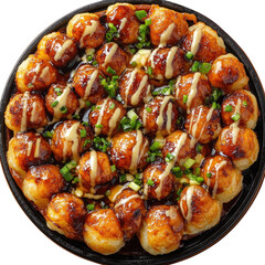 Takoyaki spherical savory appetizers topped with sauce