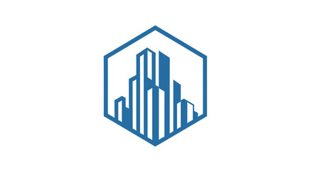 Fototapeta premium Geometric Urban Cityscape Logo Design Within Hexagon Shape With White Background