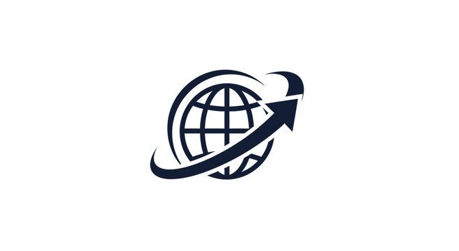 Global Expansion Icon: Worldwide Growth Visualization With Arrow And Globe Elements