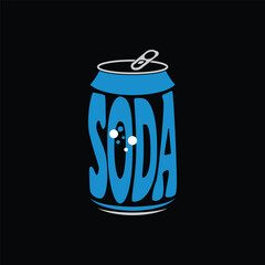 soda can typography logo with bubbles on black background