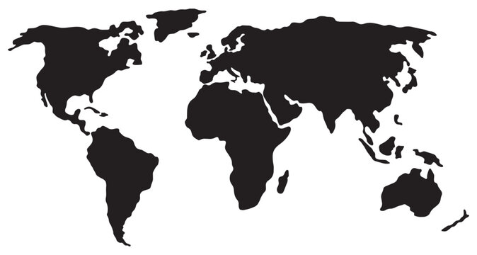 World map continents countries outline flat design vector illustration