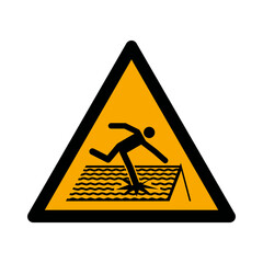 ISO 7010 W036 Fragile Roof Warning Sign, Fall Hazard Safety Symbol for Construction and Workplace Use. © Nahida17