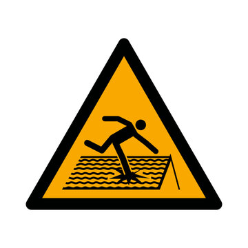 ISO 7010 W036 Fragile Roof Warning Sign, Fall Hazard Safety Symbol for Construction and Workplace Use.