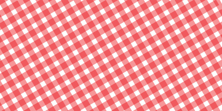 Checkered picnic plaid texture. Gingham or vichy pattern. Tablecloth, blanket, basket napkin or towel print. Italian pizzeria background. Wrapping paper or textile design. Modern Vector