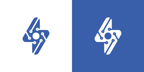 Dual meaning logo combining flash and technology elements, symbolizing speed, innovation, power, and fast, efficient digital solutions.