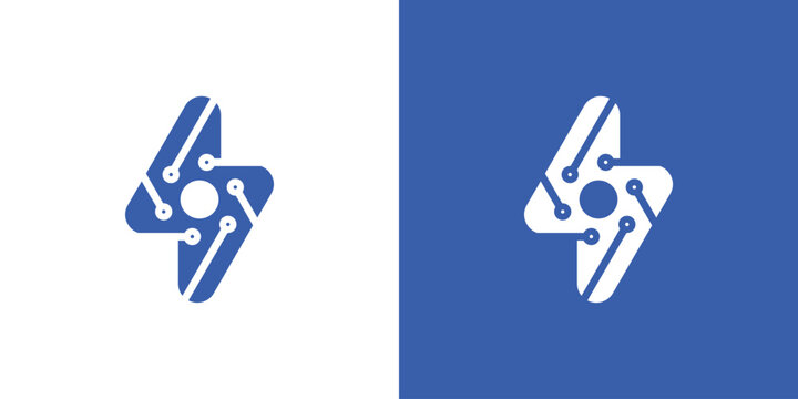Dual meaning logo combining flash and technology elements, symbolizing speed, innovation, power, and fast, efficient digital solutions.