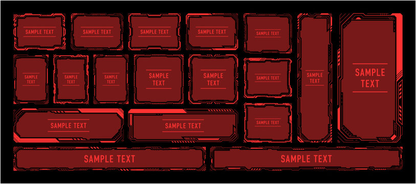 赤いサイバーUIフレームセット｜警告・アラート向け近未来HUD（ベクター）