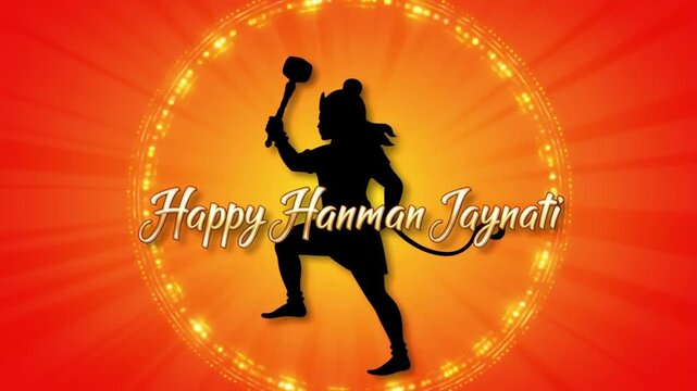 Illustration of Hanuman silhouette with glowing festive background