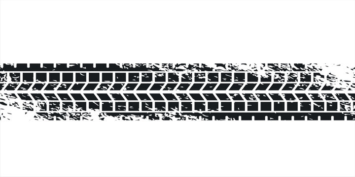 Distressed tire track impression, a heavy vehicle mark on white, symbolizing rugged terrain and journey