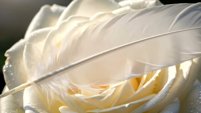 White Rose with Feather Closeup.