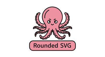Cute Pink Octopus Character, Cartoon Style, Isolated on White, SVG