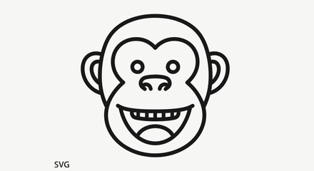 Fototapeta premium Funny Monkey Face Icon, Simple Line Art, Cartoon Style, Great Smile