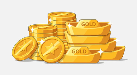 Golden coins and ingots, wealth and success concept, investment and money © Anisah
