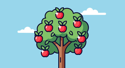 Ripe Red Apples Growing on a Lush Green Tree Under a Blue Sky © Anisah