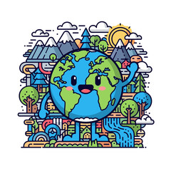 Fototapeta premium Cartoon illustration of birds on a tree around the world