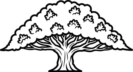 Stylized Tree Illustration with Lush Canopy and Strong Roots © Anisah