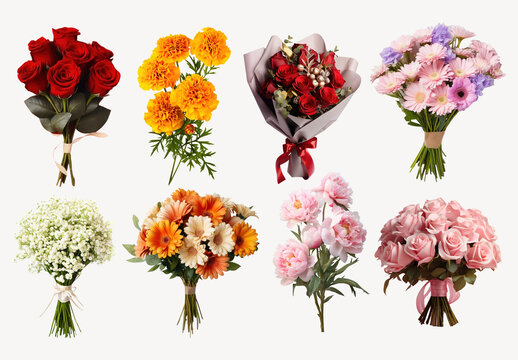 Vibrant Floral Bouquet Element Design Set