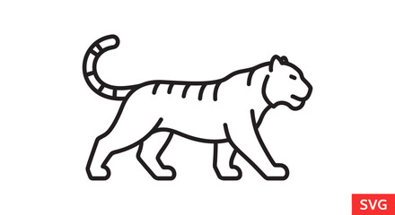 Obraz premium Tiger Line Art Icon - Silhouette of a Walking Bengal Tiger