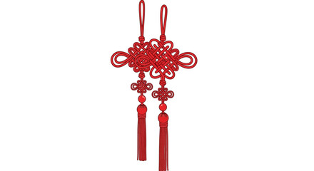 Obraz premium Traditional Chinese Knot Ornament Red Lucky Charm Isolated on White Background