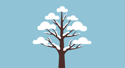 Winter Tree with Snowflakes Against Blue Sky - Minimalist Vector Illustration © Anisah