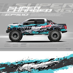 Monster truck decal, cargo van and car wrap vector, Graphic abstract grunge stripe designs for wrap branding vehicle. © zoulgraphic