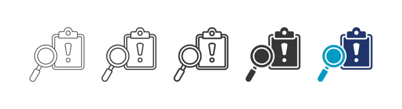audit warning icon set consisting of multiple styles vector illustration