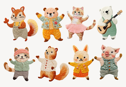 Cute Embroidered Animal Characters Element Set