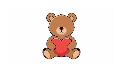 Fototapeta premium Fluffy Teddy Bear Holding Red Heart Cute Romantic Plush Toy Character Vector Illustration