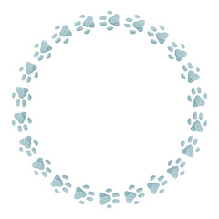 Obraz premium 手刺繍の肉球円形フレーム