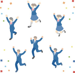 High School Students in Uniform Vector. Isometric Characters for Entrance Ceremony and New School Year