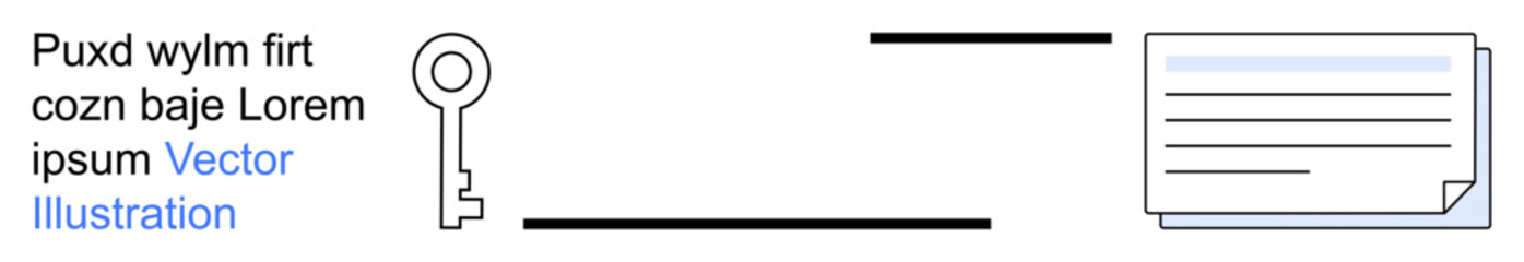 Cybersecurity, data protection, authentication, digital access, online security, encryption. Key icon connected to document with text. Cybersecurity and data protection concept