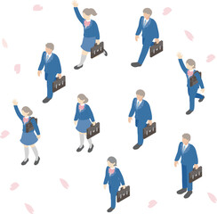 High School Students in Uniform Vector. Isometric Characters for Entrance Ceremony and New School Year