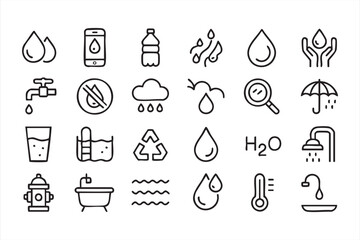 Fototapeta premium Environmental Water Conservation Line Icons Collection