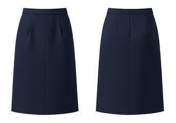 Navy pencil skirt displayed on white backdrop showcasing professional and classic style for business or formal occasions.