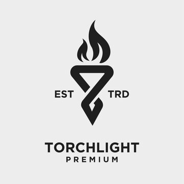 Modern Geometric Torchlight Premium Logo with Flame Symbol and EST TRD Text