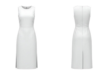 Elegant white dress displayed on a mannequin against a clean white backdrop, showcasing its simple and sophisticated design, perfect for formal occasions.
