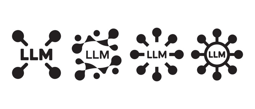LLM Artificial Intelligence Network Concept Icons Set. Connecting Data Nodes for Machine Learning Technology.