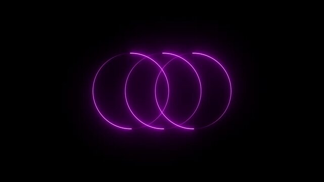Colorful of multi circle neon line blaze glowing flashing animation loop random on a black background.  violet color circle .