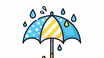 Cartoon umbrella protecting from falling raindrops weather elements illustration