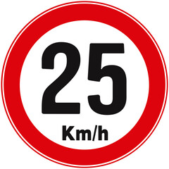 Traffic sign indicating that the maximum speed is 25 km/h.