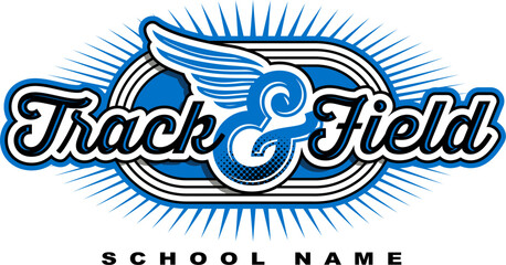 Obraz premium track and field team design with wings and lanes for school, college or league sports