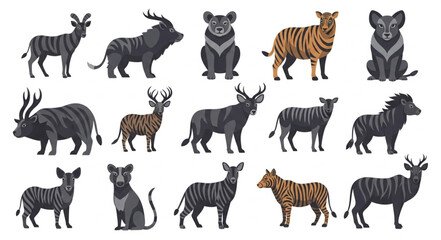Naklejka premium Collection of Diverse Wild Animals in Stylized Illustration.