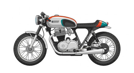 Obraz premium Classic Cafe Racer Motorcycle Side View Isolated.