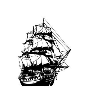 Vintage Wooden Tall Ship Vector Illustration