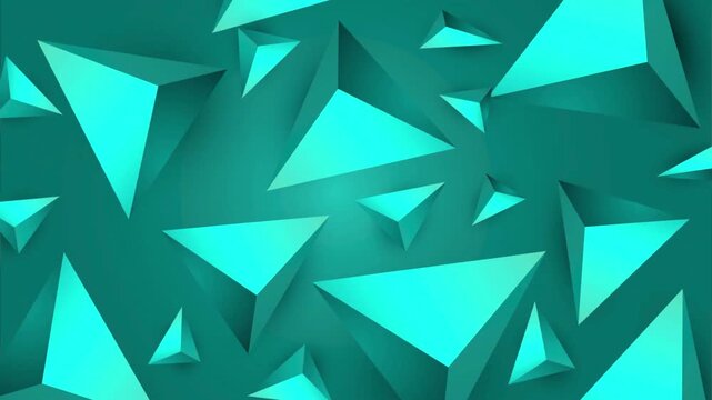 Abstract Cyan 3D Triangle Motion Background with Floating Geometric Pyramids, Modern Turquoise Teal Polygonal Shapes for Tech Presentations and Minimalist Digital Art Design